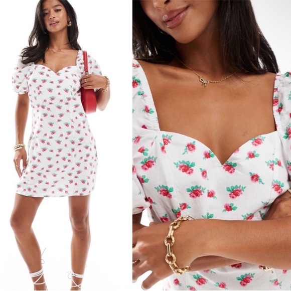 Vero Moda Dresses & Skirts - Vero Moda Red and White Puff Sleeve Mini Dress